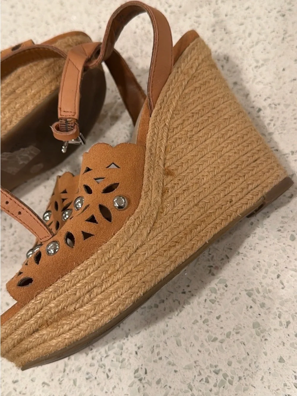 Marc Fisher Orange and Tan Espadrille Wedges with Ankle Strap